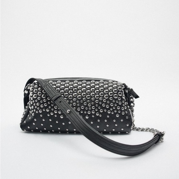 Zara Black Studded Rocker Shoulder Bag - Picture 4 of 8
